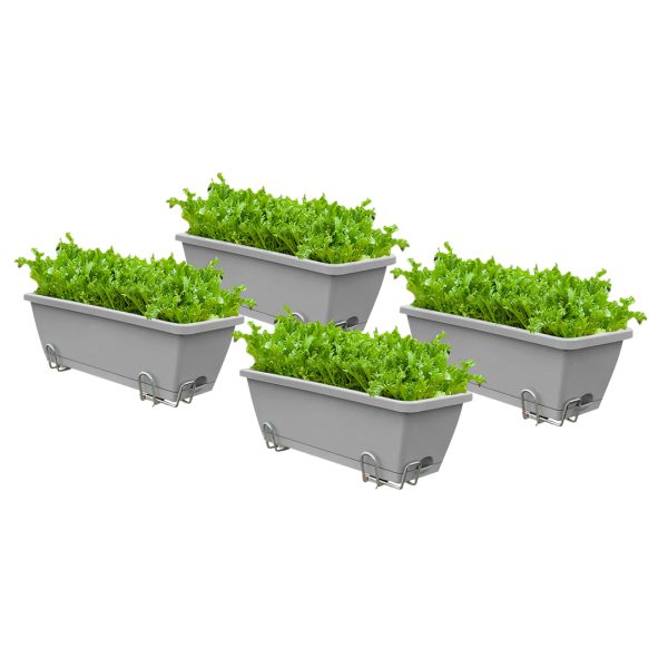1-SOGA 49.5cm Gray Rectangular Planter Vegetable Herb Flower Outdoor Plastic Box with Holder Balcony Garden Decor Set of 4
