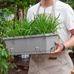 5-SOGA 49.5cm Gray Rectangular Planter Vegetable Herb Flower Outdoor Plastic Box with Holder Balcony Garden Decor Set of 5