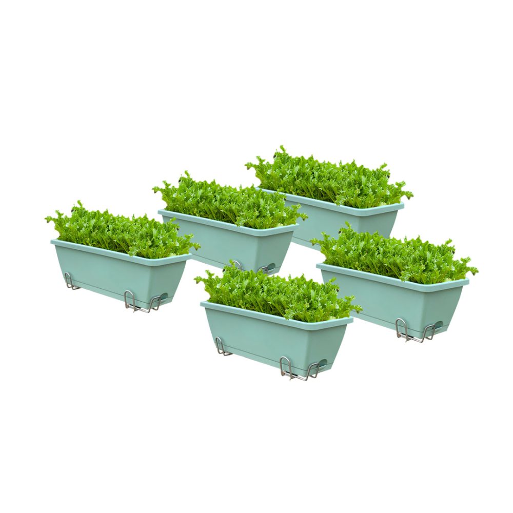 1-SOGA 49.5cm Green Rectangular Planter Vegetable Herb Flower Outdoor Plastic Box with Holder Balcony Garden Decor Set of 5