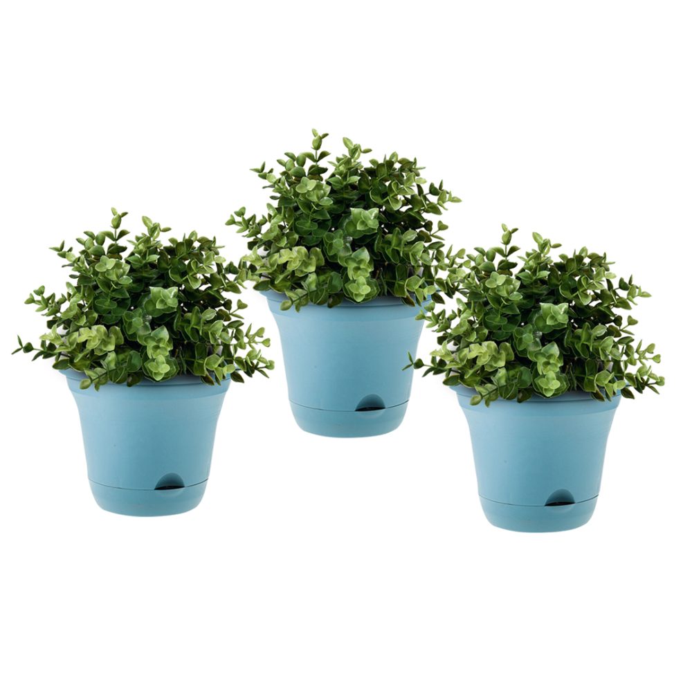 1-SOGA 19.5 cm Blue Plastic Plant Pot Self Watering Planter Flower Bonsai Indoor Outdoor Garden Decor Set of 3