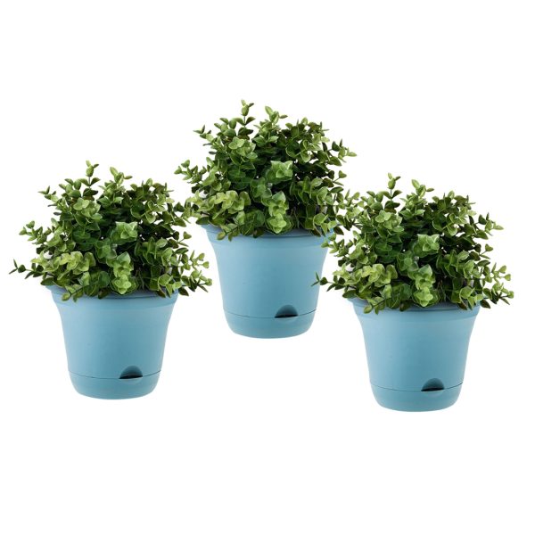 1-SOGA 19.5 cm Blue Plastic Plant Pot Self Watering Planter Flower Bonsai Indoor Outdoor Garden Decor Set of 3