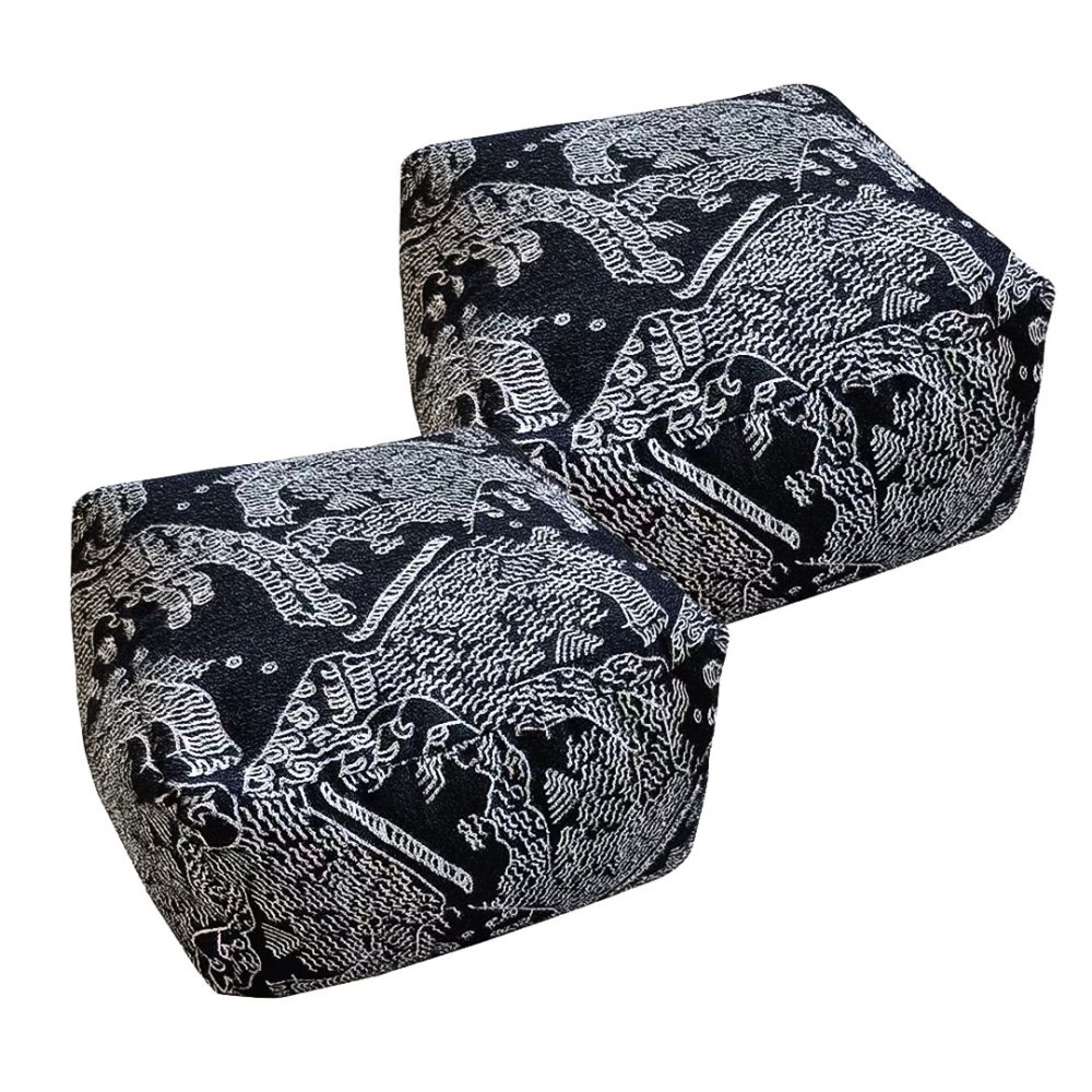 1-SOGA 2X 55x30cm Black Squared Soft Pouffe Seat Cushion Elegant Home Accent Décor Stylish Footstool