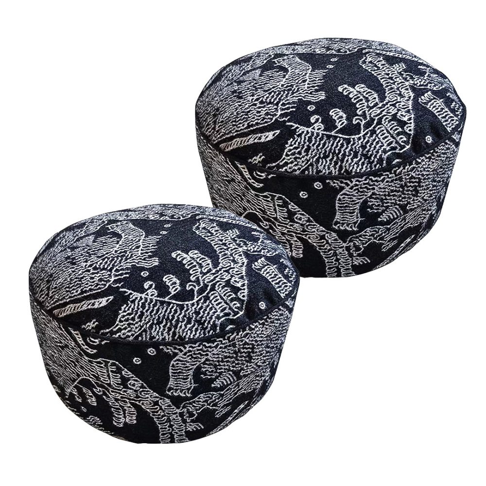 1-SOGA 2X 50x30CM Black Round Soft Pouffe Seat Cushion Elegant Home Accent Décor Stylish Footstool