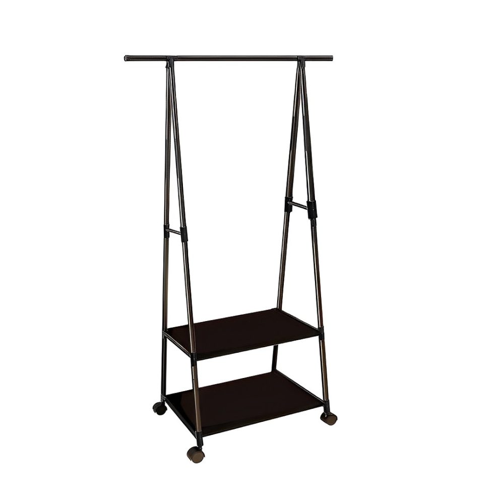 1-SOGA 2-in-1 Organiser Clothes Shoe Rack Space-Saving Triangular Storage with Wheels Black