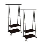 1-SOGA 2X 2-in-1 Organiser Clothes Shoe Rack Space-Saving Triangular Storage with Wheels Black