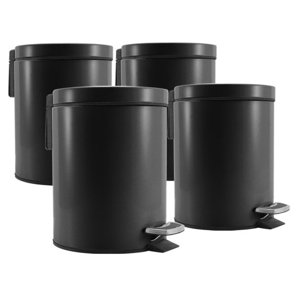 1-SOGA 4X Foot Pedal Stainless Steel Rubbish Recycling Garbage Waste Trash Bin Round 12L Black