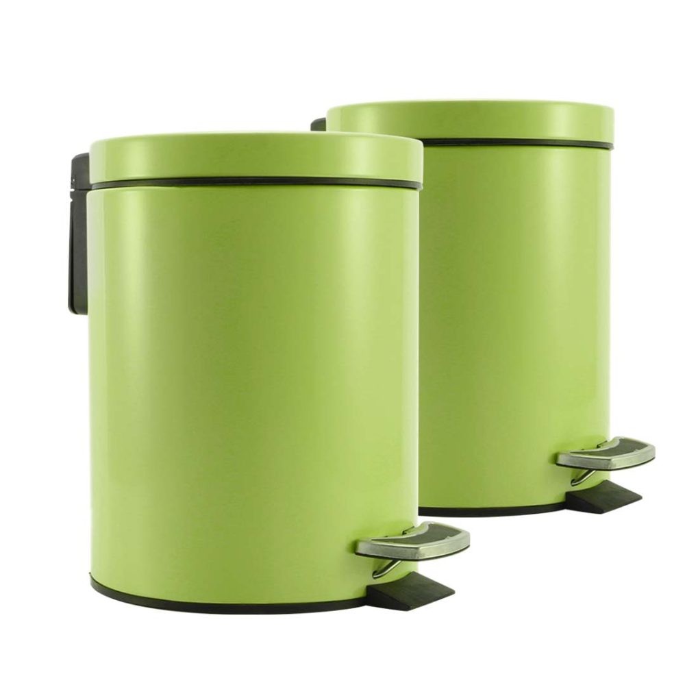 1-SOGA 2X Foot Pedal Stainless Steel Rubbish Recycling Garbage Waste Trash Bin Round 12L Green