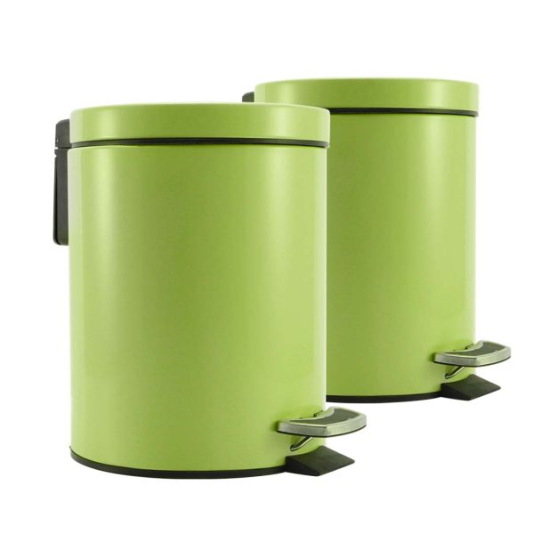1-SOGA 2X Foot Pedal Stainless Steel Rubbish Recycling Garbage Waste Trash Bin Round 12L Green
