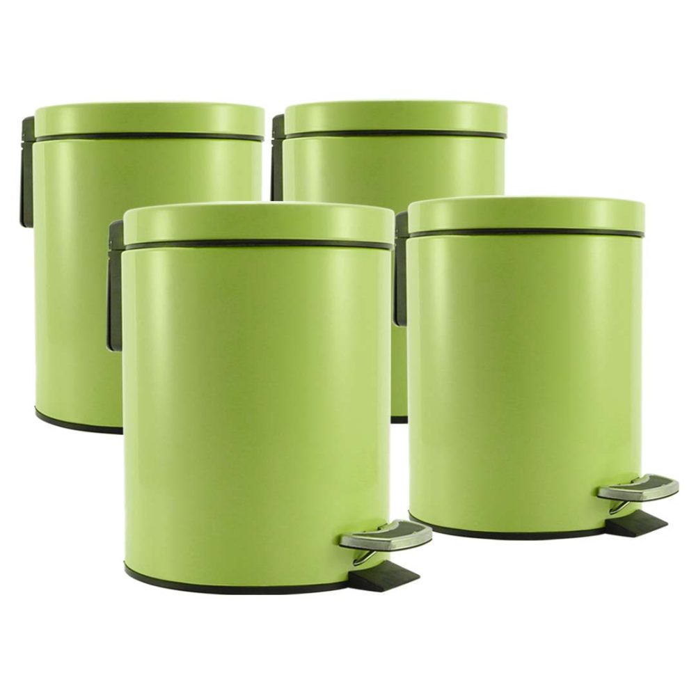1-SOGA 4X Foot Pedal Stainless Steel Rubbish Recycling Garbage Waste Trash Bin Round 12L Green