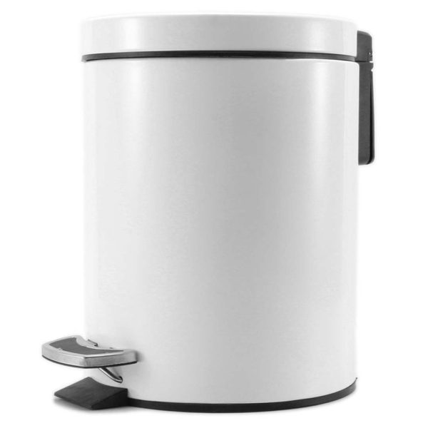 1-SOGA Foot Pedal Stainless Steel Rubbish Recycling Garbage Waste Trash Bin Round 12L White