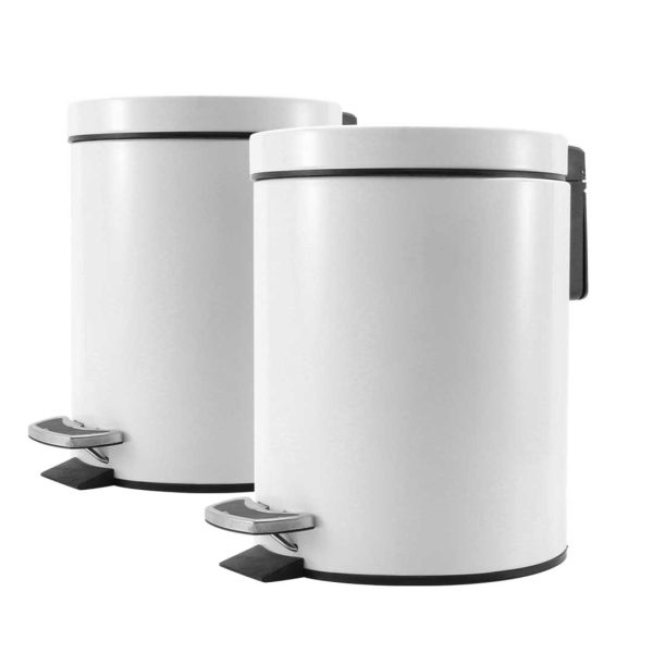 1-SOGA 2X 12L Foot Pedal Stainless Steel Rubbish Recycling Garbage Waste Trash Bin Round White