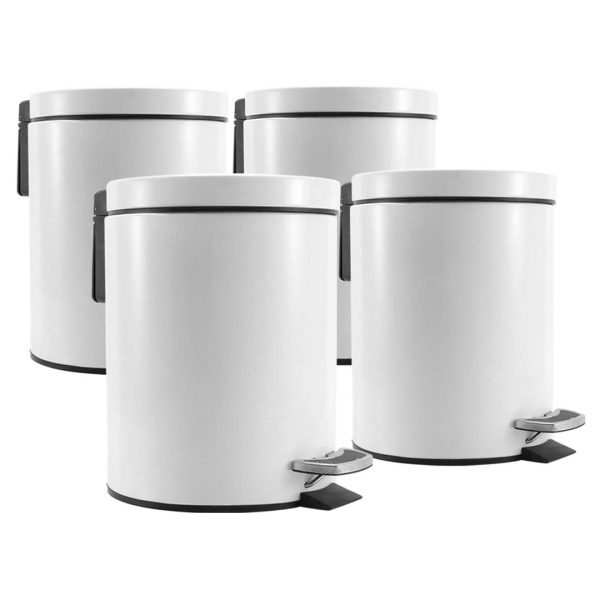 1-SOGA 4X 12L Foot Pedal Stainless Steel Rubbish Recycling Garbage Waste Trash Bin Round White