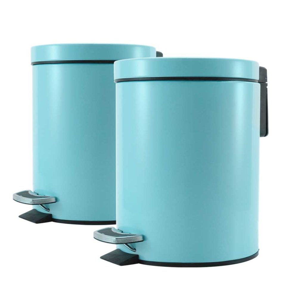 1-SOGA 2X 7L Foot Pedal Stainless Steel Rubbish Recycling Garbage Waste Trash Bin Round Blue
