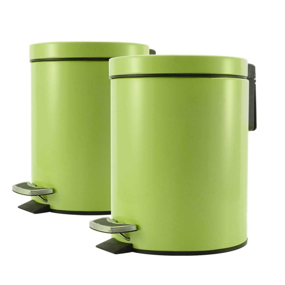 1-SOGA 2X 7L Foot Pedal Stainless Steel Rubbish Recycling Garbage Waste Trash Bin Round Green