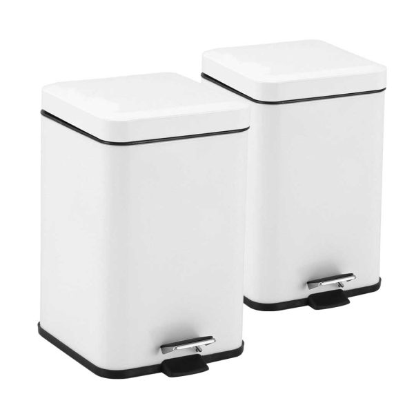 1-SOGA 2X 12L Foot Pedal Stainless Steel Rubbish Recycling Garbage Waste Trash Bin Square White