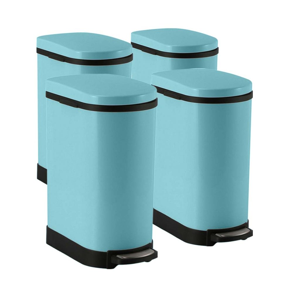 1-SOGA 4X 10L Foot Pedal Stainless Steel Rubbish Recycling Garbage Waste Trash Bin U Blue