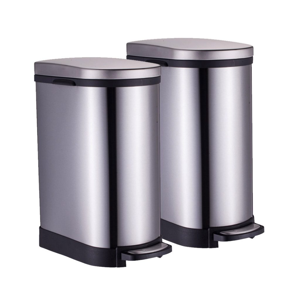 1-SOGA 2X Foot Pedal Stainless Steel Rubbish Recycling Garbage Waste Trash Bin 10L U