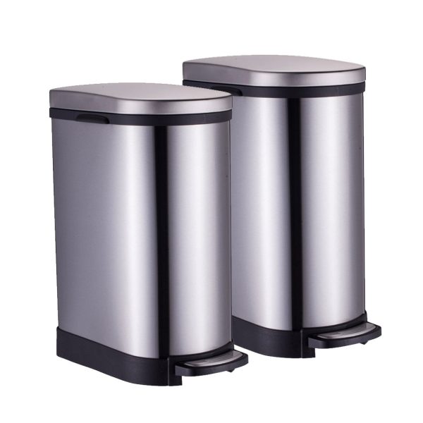 1-SOGA 2X Foot Pedal Stainless Steel Rubbish Recycling Garbage Waste Trash Bin 10L U