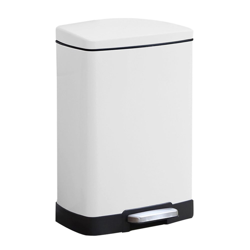 1-SOGA Foot Pedal Stainless Steel Rubbish Recycling Garbage Waste Trash Bin Rectangular Shape 12L White