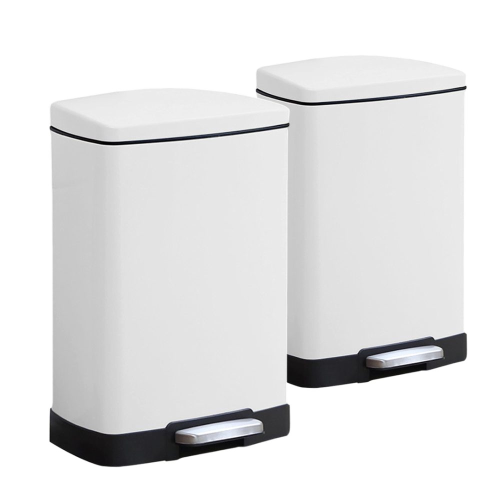 1-SOGA 2X Foot Pedal Stainless Steel Rubbish Recycling Garbage Waste Trash Bin Rectangular Shape 12L White
