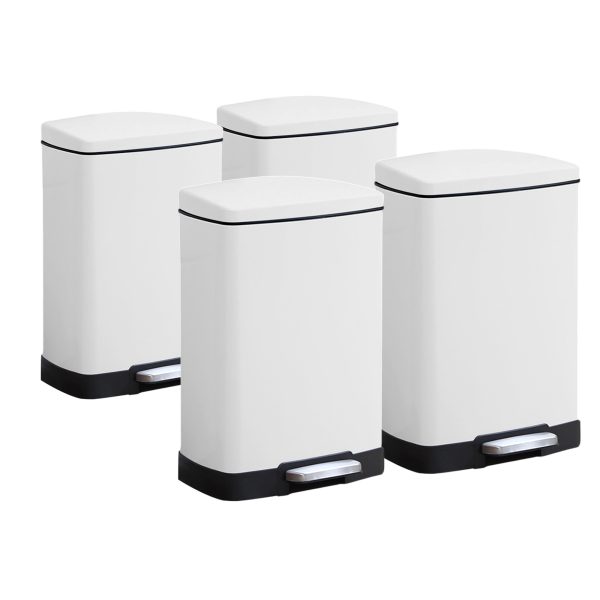 1-SOGA 4X Foot Pedal Stainless Steel Rubbish Recycling Garbage Waste Trash Bin Rectangular Shape 12L White