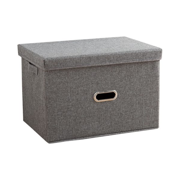 1-SOGA Grey Small Foldable Canvas Storage Box Cube Clothes Basket Organiser Home Decorative Box