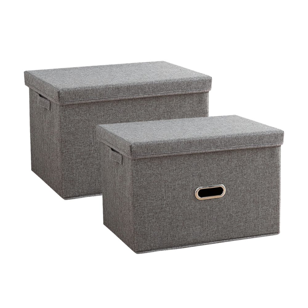 1-SOGA 2X Grey Small Foldable Canvas Storage Box Cube Clothes Basket Organiser Home Decorative Box