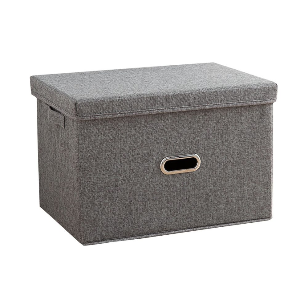 1-SOGA Grey Large Foldable Canvas Storage Box Cube Clothes Basket Organiser Home Decorative Box