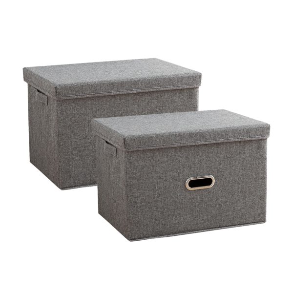 1-SOGA 2X Grey Super Large Foldable Canvas Storage Box Cube Clothes Basket Organiser Home Decorative Box