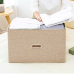 4-SOGA Beige Large Foldable Canvas Storage Box Cube Clothes Basket Organiser Home Decorative Box