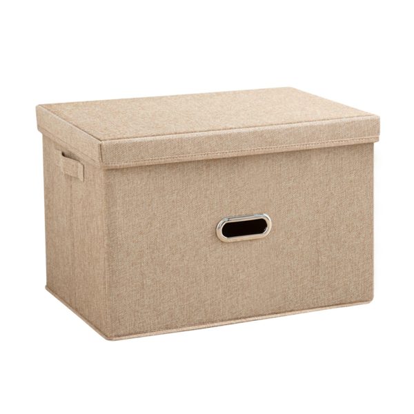 1-SOGA Beige Large Foldable Canvas Storage Box Cube Clothes Basket Organiser Home Decorative Box