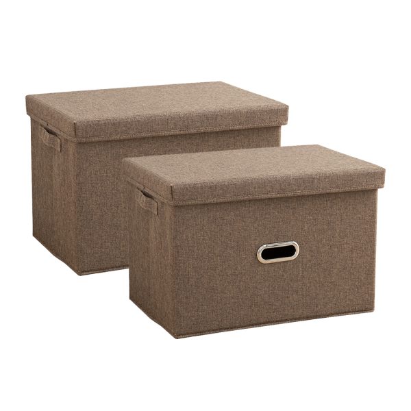 1-SOGA 2X Coffee Large Foldable Canvas Storage Box Cube Clothes Basket Organiser Home Decorative Box