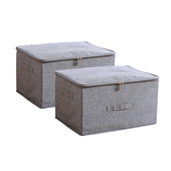 1-SOGA 2X Grey Large Portable Double Zipper Storage Box Moisture Proof Clothes Basket Foldable Home Organiser