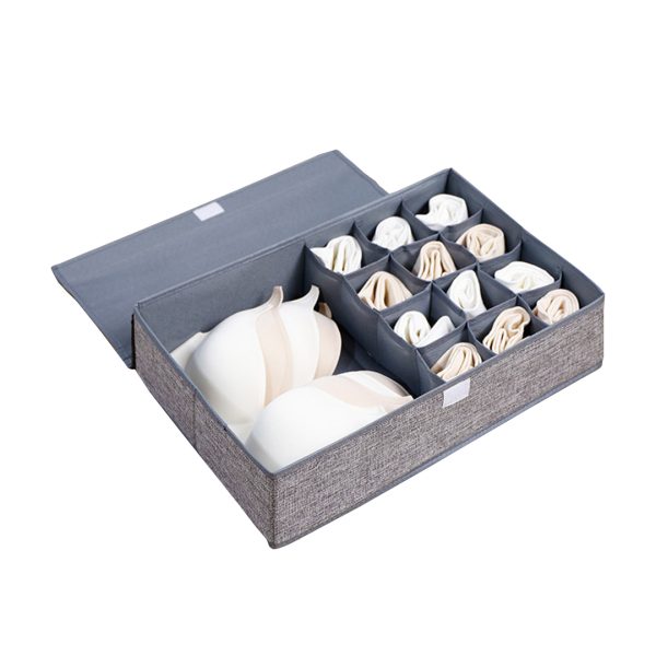 1-SOGA Grey Flip Top Underwear Storage Box Foldable Wardrobe Partition Drawer Home Organiser