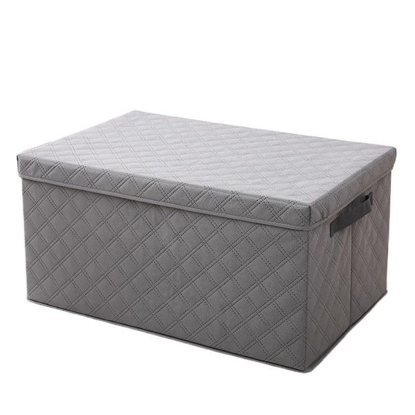 1-SOGA Large Grey Non-Woven Diamond Quilt Grid Fabric Storage / Organizer Box