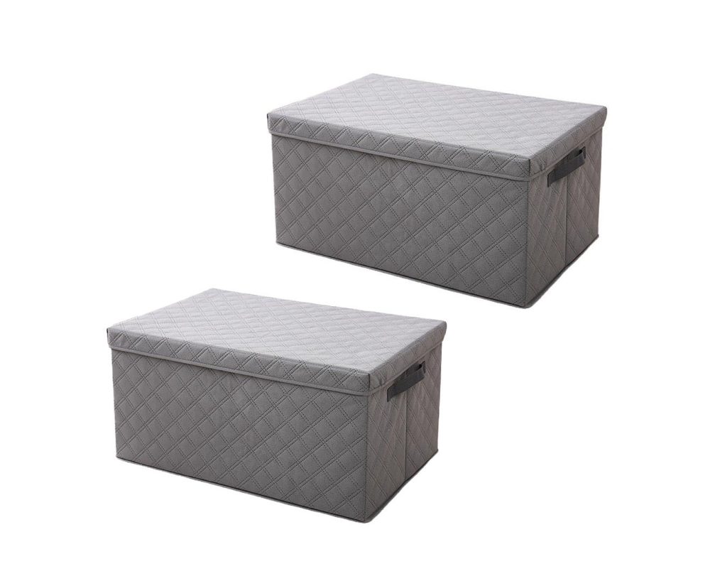 1-SOGA 2X Extra Large Grey Non-Woven Diamond Quilt Grid Fabric Storage/Organizer Box