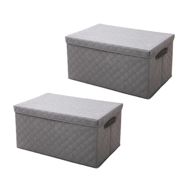 1-SOGA 2X Extra Large Grey Non-Woven Diamond Quilt Grid Fabric Storage/Organizer Box