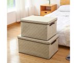 4-SOGA Large Beige Non-Woven Diamond Quilt Grid Fabric Storage/Organizer Box