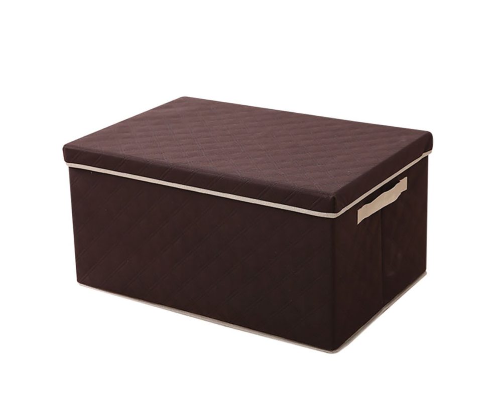 1-SOGA Medium Coffee Non-Woven Diamond Quilt Grid Fabric Storage/Organizer Box