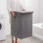 2-SOGA Grey Medium Collapsible Laundry Hamper Storage Box Foldable Canvas Basket Home Organiser Decor