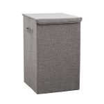 1-SOGA Grey Medium Collapsible Laundry Hamper Storage Box Foldable Canvas Basket Home Organiser Decor