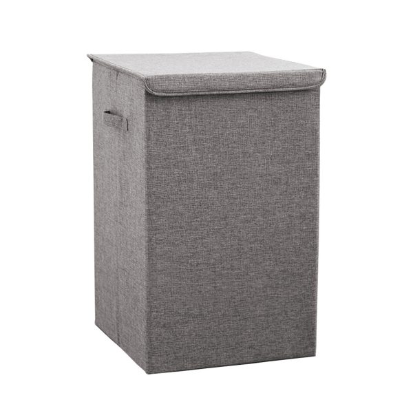 1-SOGA Grey Medium Collapsible Laundry Hamper Storage Box Foldable Canvas Basket Home Organiser Decor