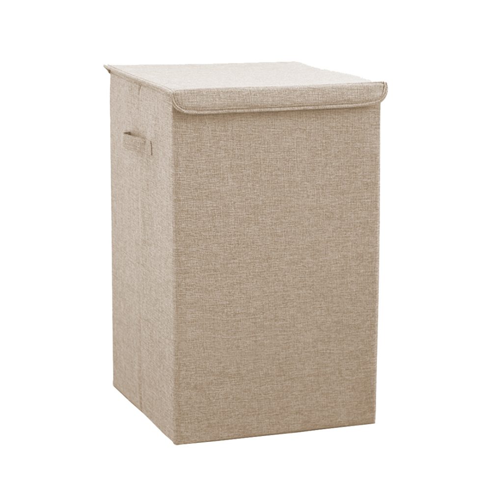 1-SOGA Beige Large Collapsible Laundry Hamper Storage Box Foldable Canvas Basket Home Organiser Decor