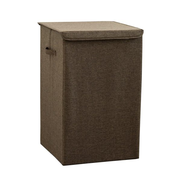 1-SOGA Coffee Medium Collapsible Laundry Hamper Storage Box Foldable Canvas Basket Home Organiser Decor