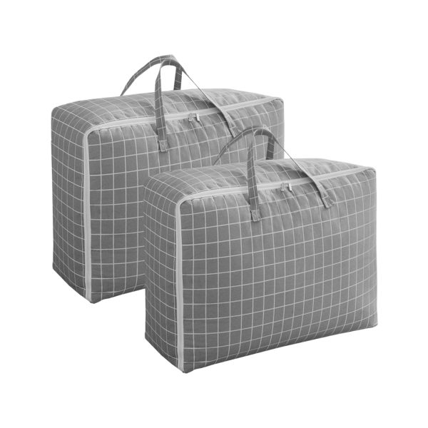 1-SOGA 2X Grey Plaid Medium Storage Luggage Bag Double Zipper Foldable Travel Organiser Essentials