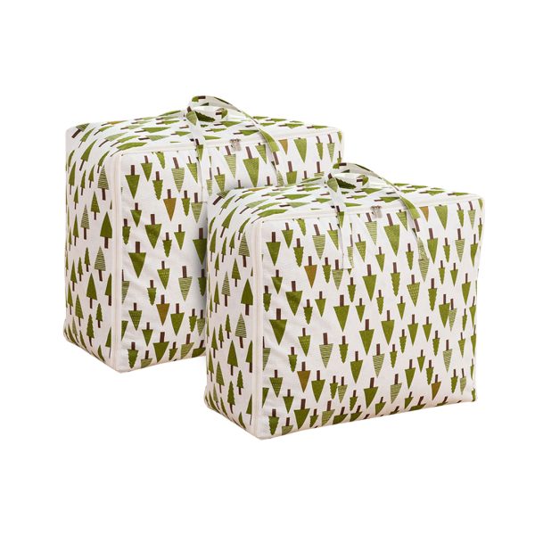 1-SOGA 2X Green Pine Tree  Medium Storage Luggage Bag Double Zipper Foldable Travel Organiser Essentials