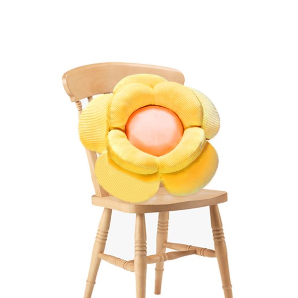 1-SOGA Yellow Double Flower Shape Cushion Soft Bedside Floor Plush Pillow Home Decor