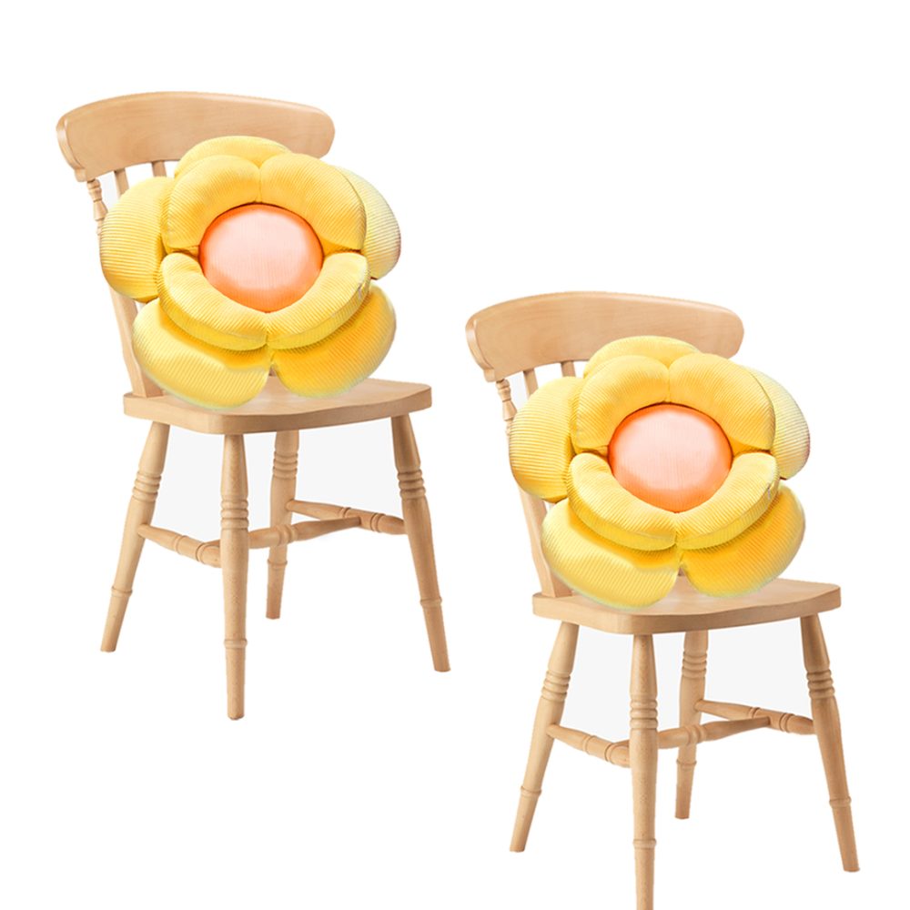 1-SOGA 2X  Yellow Double Flower Shape Cushion Soft Bedside Floor Plush Pillow Home Decor