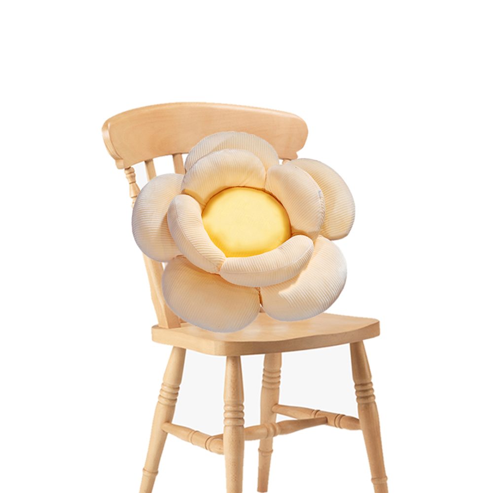1-SOGA Beige Double Flower Shape Cushion Soft Bedside Floor Plush Pillow Home Decor