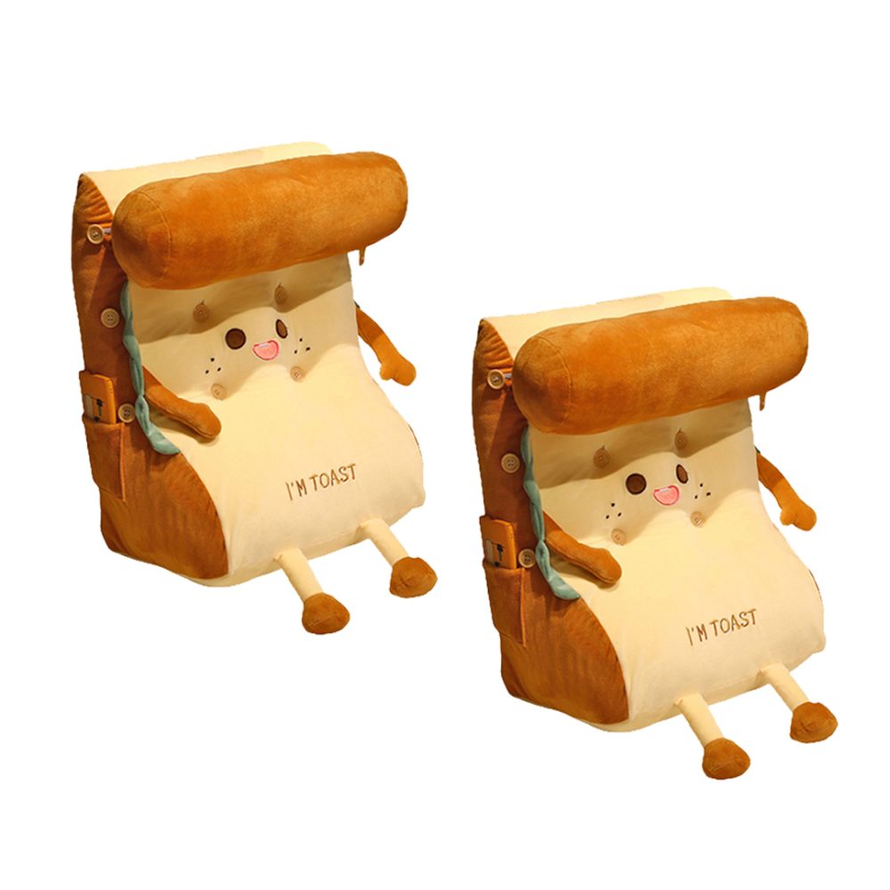 1-SOGA 2X Cute Face Toast Bread Wedge Cushion Stuffed Plush Cartoon Back Support Pillow Home Decor